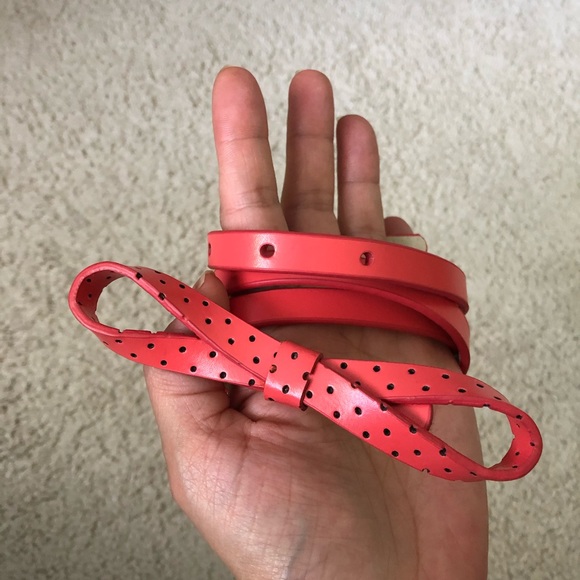 Lodis skinny Leather orange polka dot belt w bow - Picture 1 of 9